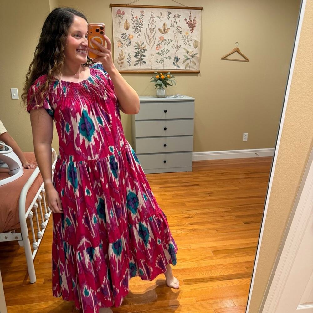 Tuckernuck Guadalupe Pink Blue Cotton Maxi Dress Medium - Picture 4 of 11